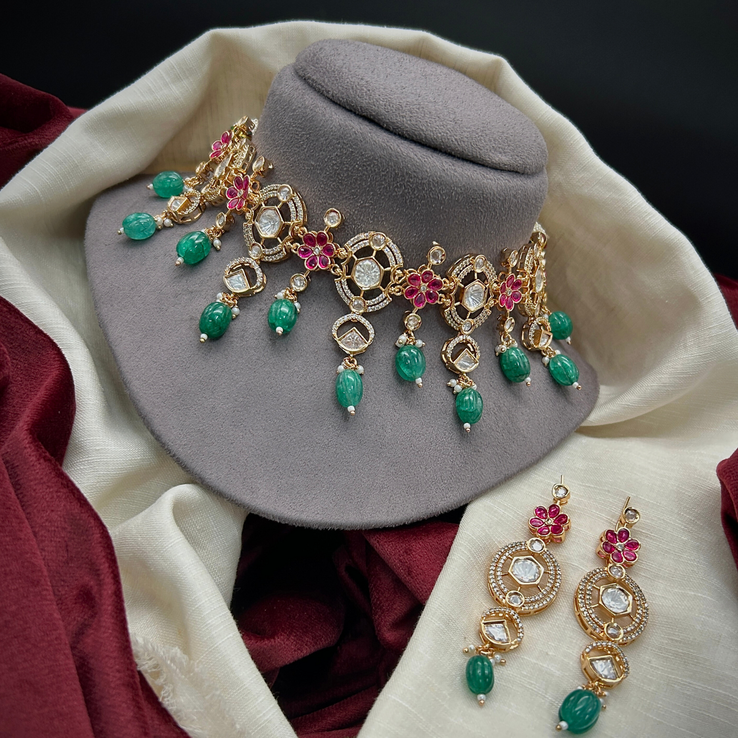 Royal Emerald Kundan Choker Set with Matching Earrings