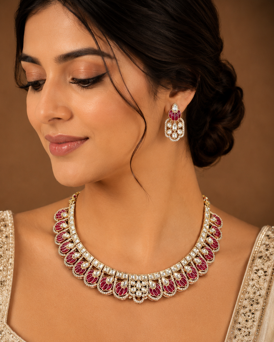 Royal Kundan Necklace Set with Matching Earrings