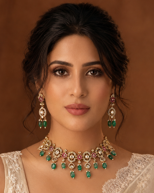 Royal Emerald Kundan Choker Set with Matching Earrings