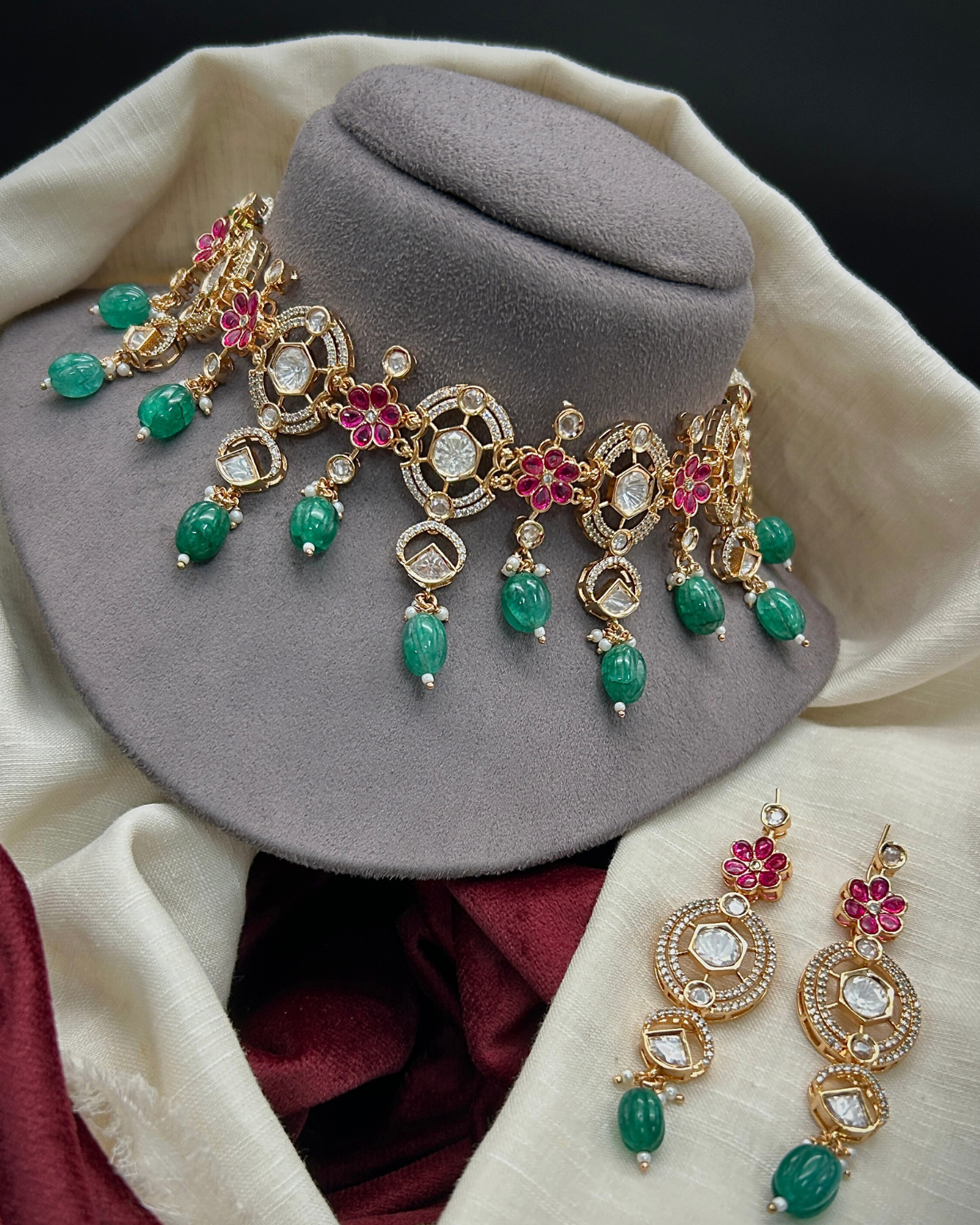 Royal Emerald Kundan Choker Set with Matching Earrings