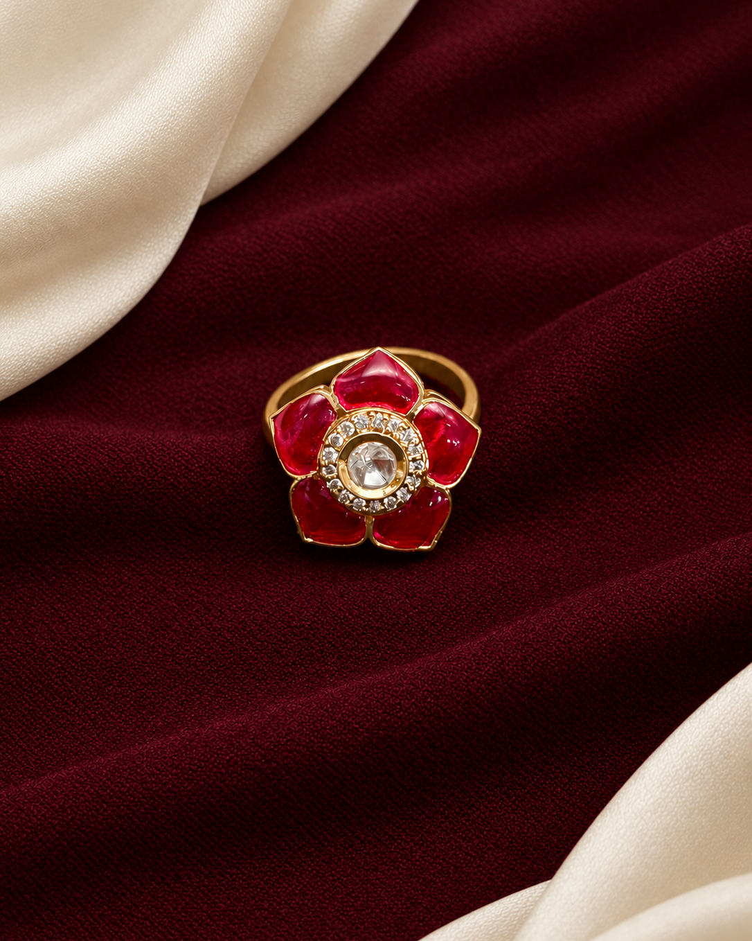 Sleek epoxy gloss meets timeless sparkle in this gorgeous finger ring.