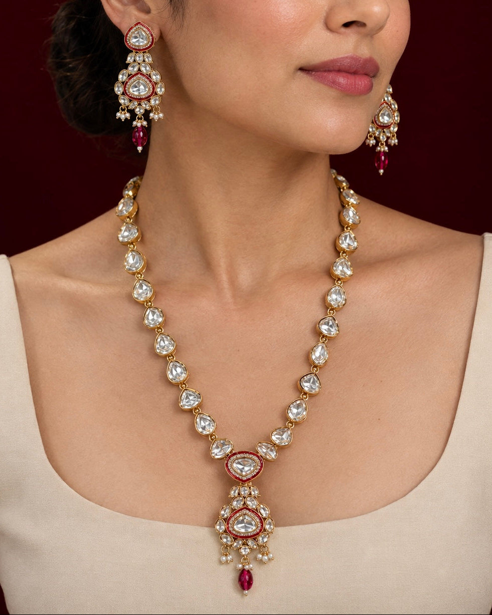 Classic Uncut Kundan Long Necklace Set with Matching Earrings
