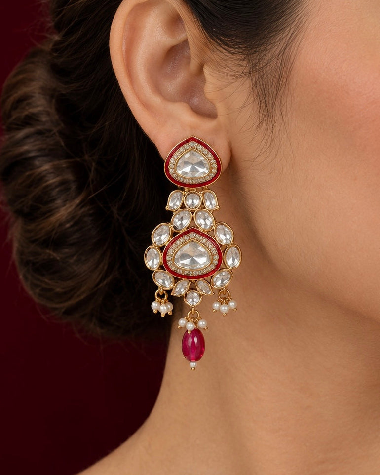 Classic Uncut Kundan Long Necklace Set with Matching Earrings